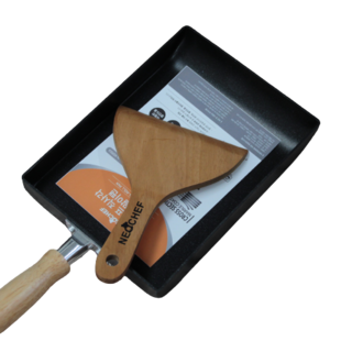 NEO CHEF 長方形玉子燒平底鍋 240*175mm*1個+木質鍋鏟, 1組