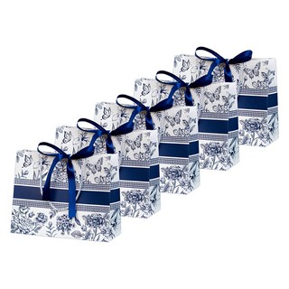 Hugoing 花卉圖案緞帶紙質購物袋, 5個, 海軍線
