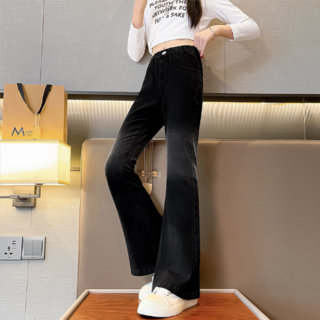 오렌지다몸 여아용 미들워싱 밴딩부츠컷 흑청바지