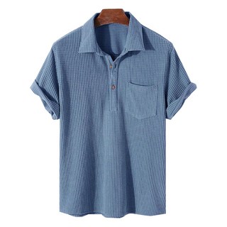 Aromood 男性時尚亨利領華夫格短袖針織衫