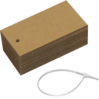 Aienpi 空白長方形標籤吊牌 3 x 6 公分 400張 + 吊牌束帶 1000個 套組, 牛皮紙棕色, 1組