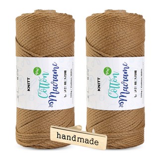 Knitt New棉質編繩線 150g*2捲+手工製作金屬標籤組, 06 拿鐵(針織紗), 1組
