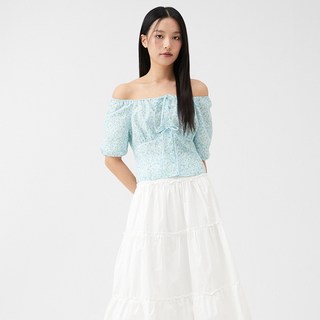 MIXXO 一字領碎花雪紡衫