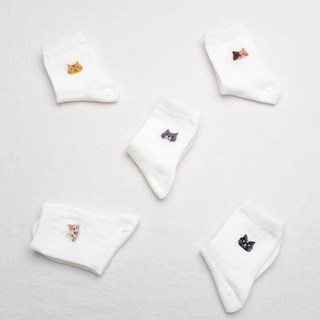 wesocks&papamom 童款貓咪印花中筒長襪 5雙入