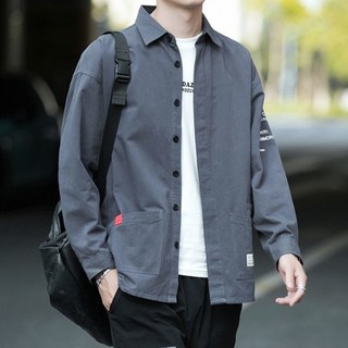 제이티엘 남성용 테마 소매 레터링 남방 루즈 셔츠