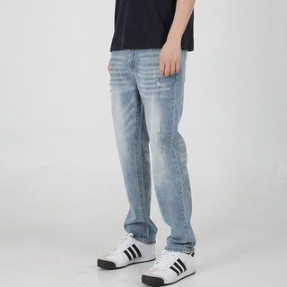 PLAYS 男士淺水洗修身彈力直筒丹寧褲