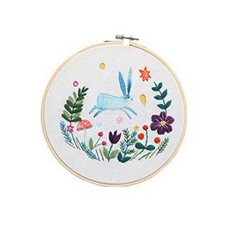 花園法式刺繡 20cm棉線+針+圖案+繡框+布料DIY套組, 1套, 紫花