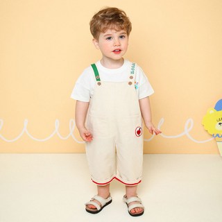 mollimelli 兒童透氣新蘋果點綴亞麻吊帶褲