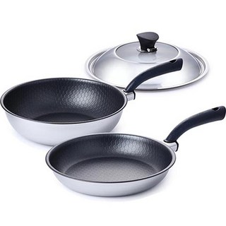 Altenbach 電磁爐適用 蜂窩 全5層 平底鍋組 3件, 28公分煎鍋 + 28公分炒鍋 + 28公分玻璃蓋, 銀色, 1組