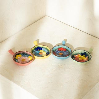 Silesia 波蘭風格花瓣造型附把手醬料碟 4件組, 粉紅花 + 橄欖花 + 毛茛花 + 藍百日菊, 1組