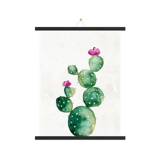 室內裝飾仙人掌E海報 + 木質掛軸組, 黑色木頭(掛軸), 隨機出貨(繩子)