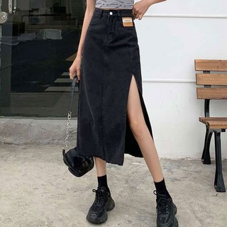 TheSirup 女款側邊深開衩牛仔長裙