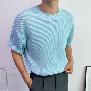 CONFIAR 男款寬鬆哈吉圓領短袖針織衫 TC9703