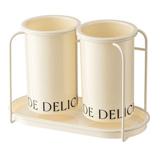 Acacia 堅固瀝水餐具筒+支架 2格組, 奶油黃油, 1組