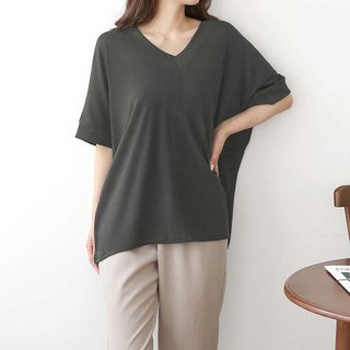 Lalaon 女款彈性V領寬鬆蝙蝠袖短袖T恤 TSP2349