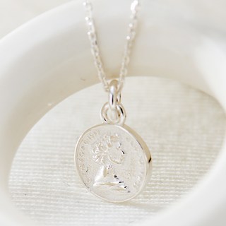 NOID-B 女性925純銀雙面迷你錢幣項鍊 + 購物袋