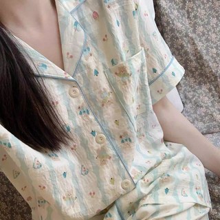MarketA 女款蘿蘿翻領短袖+褲子睡衣套裝