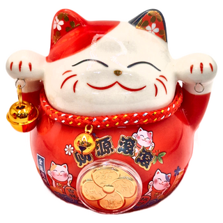 WANDU 瓦讀財源滾滾招財貓擺飾 955-40c 招財納福 開運擺件, 12 x 10 x 12cm, 紅色
