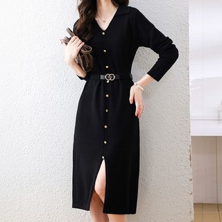 페이퍼먼츠 그리에널 벨트 + 앞트임 니트 원피스 세트 11935