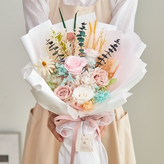 Maison de Flore 不凋謝鮮花 永生花大型花束 + 購物袋, 棉花