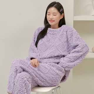 GLAM GONGGAM 女性比比長袖兩件式冬季絨毛睡衣套裝