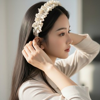 페이퍼먼츠 유리엘 리본 진주 프릴 머리띠 11 x 3 cm 14417