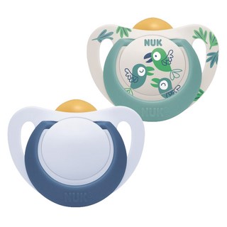 NUK Star乳膠安撫奶嘴, S2(6-18個月), 鳥, 藍色, 2個