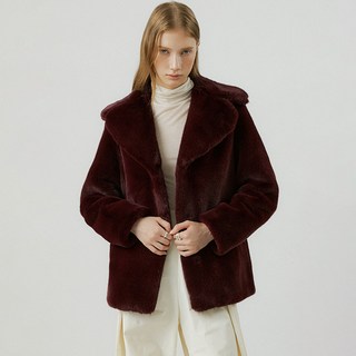 L'Or de Séoul 女性簡約翻領仿皮草素色短版夾克 CPJK250601