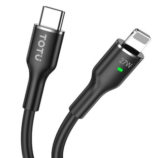 TOTU 拓途 膚彩系列 液態矽膠 LED呼吸燈 Type-C-Lightning PD充電傳輸快充線, 黑色, 1個, 1.2m