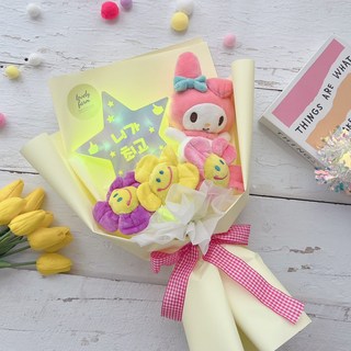 러블리팜 조화 귀여운 산리오 캐릭터와 빛나는 led 별빛 꽃다발, 1개, 니가최고 LED 마이멜로디