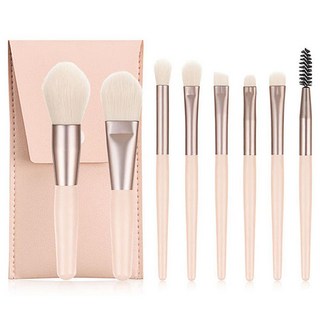 Simple Line 便攜式迷你彩妝刷具8件組附化妝包, 粉色, 1組