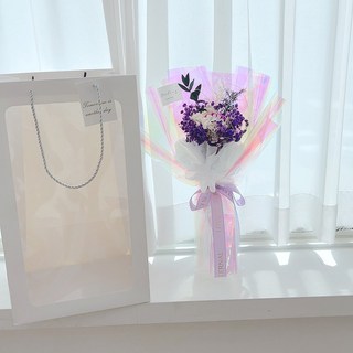 LOVELY FARM LED閃亮極光永生花束 基本款 + 燈飾組 + 提袋, 紫色極光