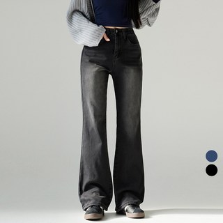 코튼클로젯 여성용 롱/숏 기장 융털기모 빈티지 워싱 세미부츠컷 청바지