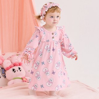 Milk Baby 女童 Esther Bunny 蜜桃暖絨髮帶 + 連身裙套組
