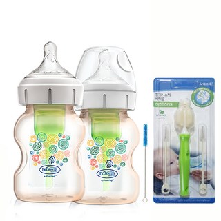 닥터브라운 옵션스 플러스 PPSU 와이드넥 젖병 트윈팩 + 통기시스템 전용솔 세트, 혼합색상, 150ml, 1세트