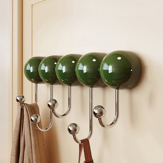 Ttabongoppa 吸盤式免鑽孔大圓球造型門後掛鉤 5鉤 JNHA2309, 綠色, 1個
