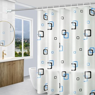 누리아띠 PEVA 위생 고리형 방수 욕실 공간분리 샤워커튼, 네모패턴, 1개