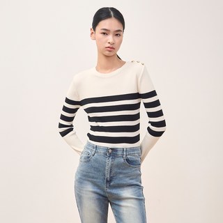 ISABEY 女款條紋金色鈕扣圓領套頭衫 VKUCB2919