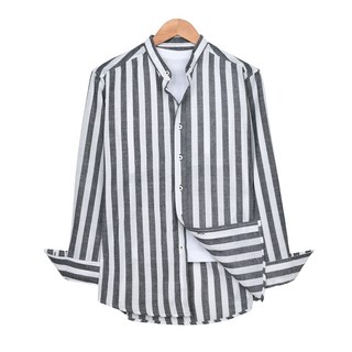 HOTCODE 男款條紋立領長袖襯衫