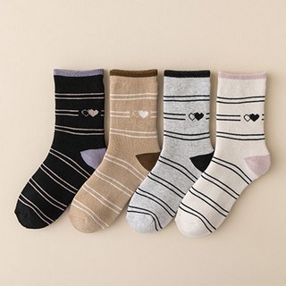 Wodemi 女性用羊毛刷毛保暖迷你愛心中筒襪4雙組 M1065