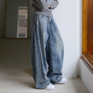 SUBI.JEANS 女款內刷毛側邊摺疊寬版牛仔褲 短版 SP7368-1