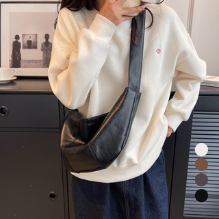 Elsso 皮革半月可頌單肩斜背包, 黑色