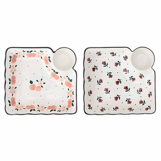 Praca 波蘭風格陶瓷餃子盤 2件組 (桃花+小玫瑰), 1組, 桃花+小玫瑰 白色