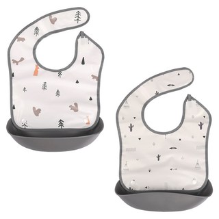 nordico 兒童防水圍兜 新生兒適用 沙漠露營款 + 森林朋友款 米白 + 深灰色, 2件, 1組