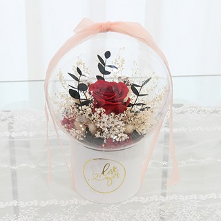 Garden in the City 永生花壓克力球玫瑰花束 + 提袋, 紅色
