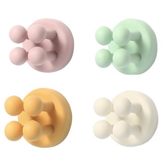 黏貼式多功能矽膠牙刷掛架4入組, 1組, 粉紅色、薄荷色、黃色、白色