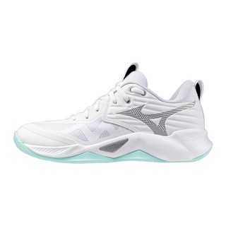 Mizuno 美津濃 女款 WAVE MOMENTUM PRO 排球鞋 輕量透氣, 24cm, 白色 + 綠色