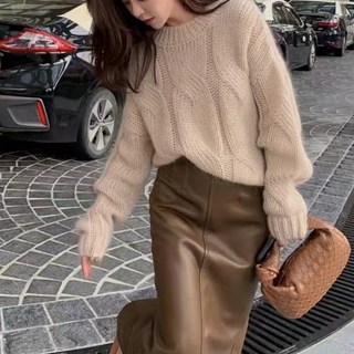 DMELD 女款麻花圓領針織毛衣