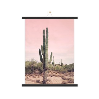 室內裝飾海報 仙人掌B + 木質掛軸組 掛繩隨機出貨, 黑色