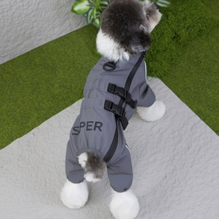 딩동펫 반려동물 레이닝 투피스 바람막이 방수 우비 올인원, 그레이, 1개